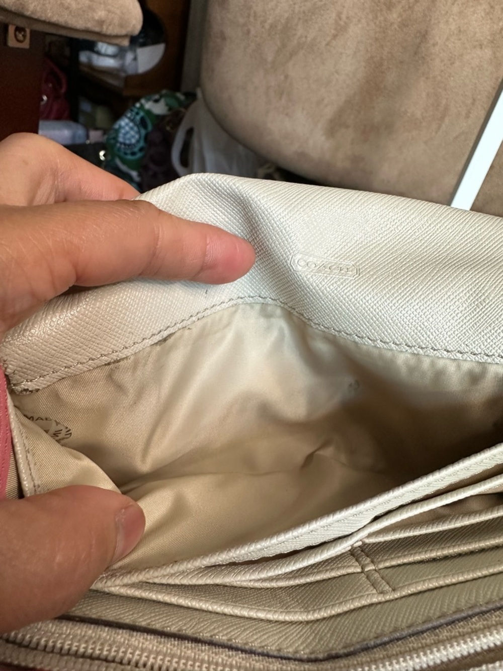 Coach Signature Canvas Continental Large Wallet in Pink Trim in Fair Condition - Picture 10 of 14